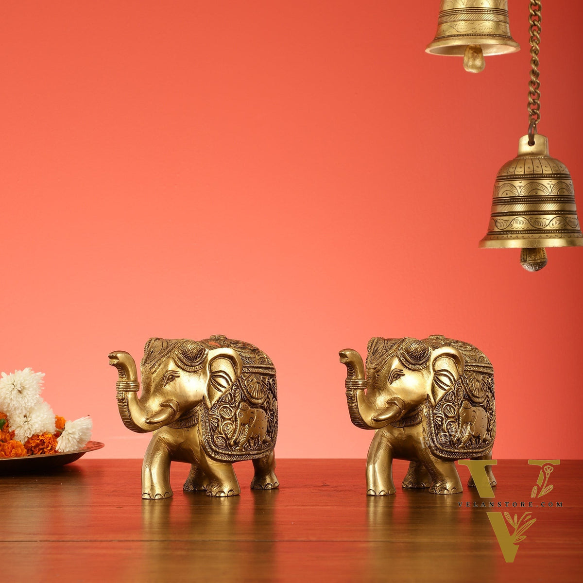 Elegant Pair of Brass Elephants - 7 inch