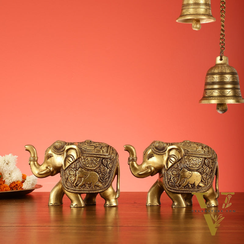 Elegant Pair of Brass Elephants - 7 inch