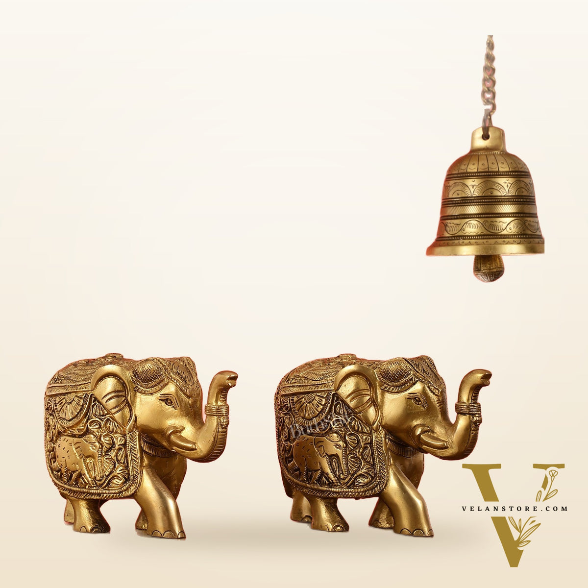Elegant Pair of Brass Elephants - 7 inch