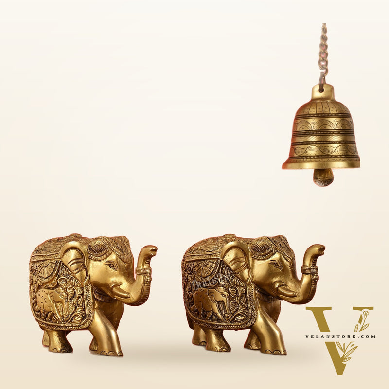 Elegant Pair of Brass Elephants - 7 inch