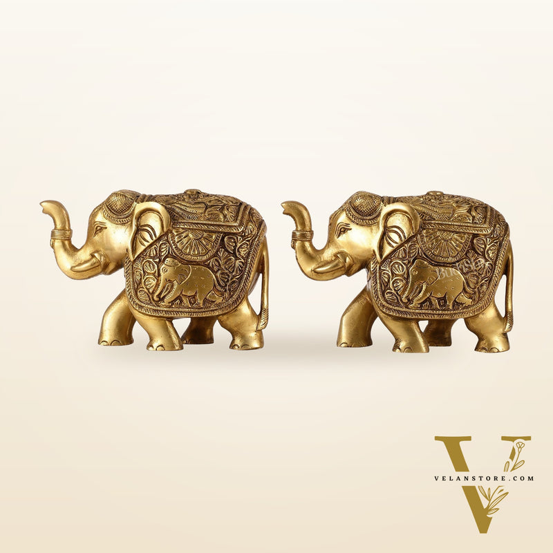 Elegant Pair of Brass Elephants - 7 inch