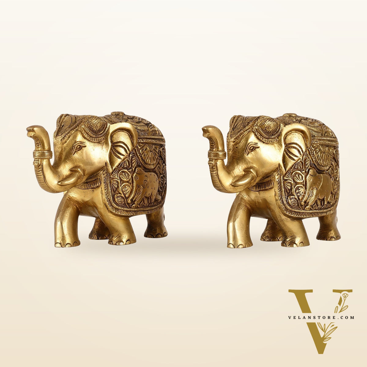 Elegant Pair of Brass Elephants - 7 inch