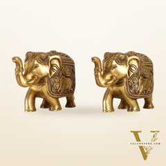 Elegant Pair of Brass Elephants - 7 inch