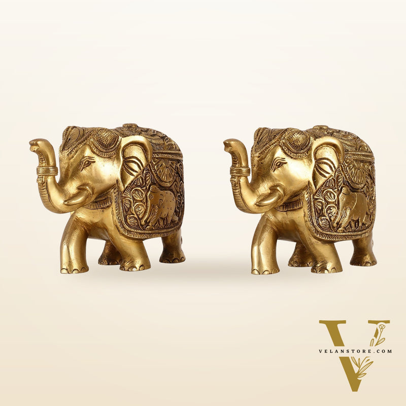 Elegant Pair of Brass Elephants - 7 inch