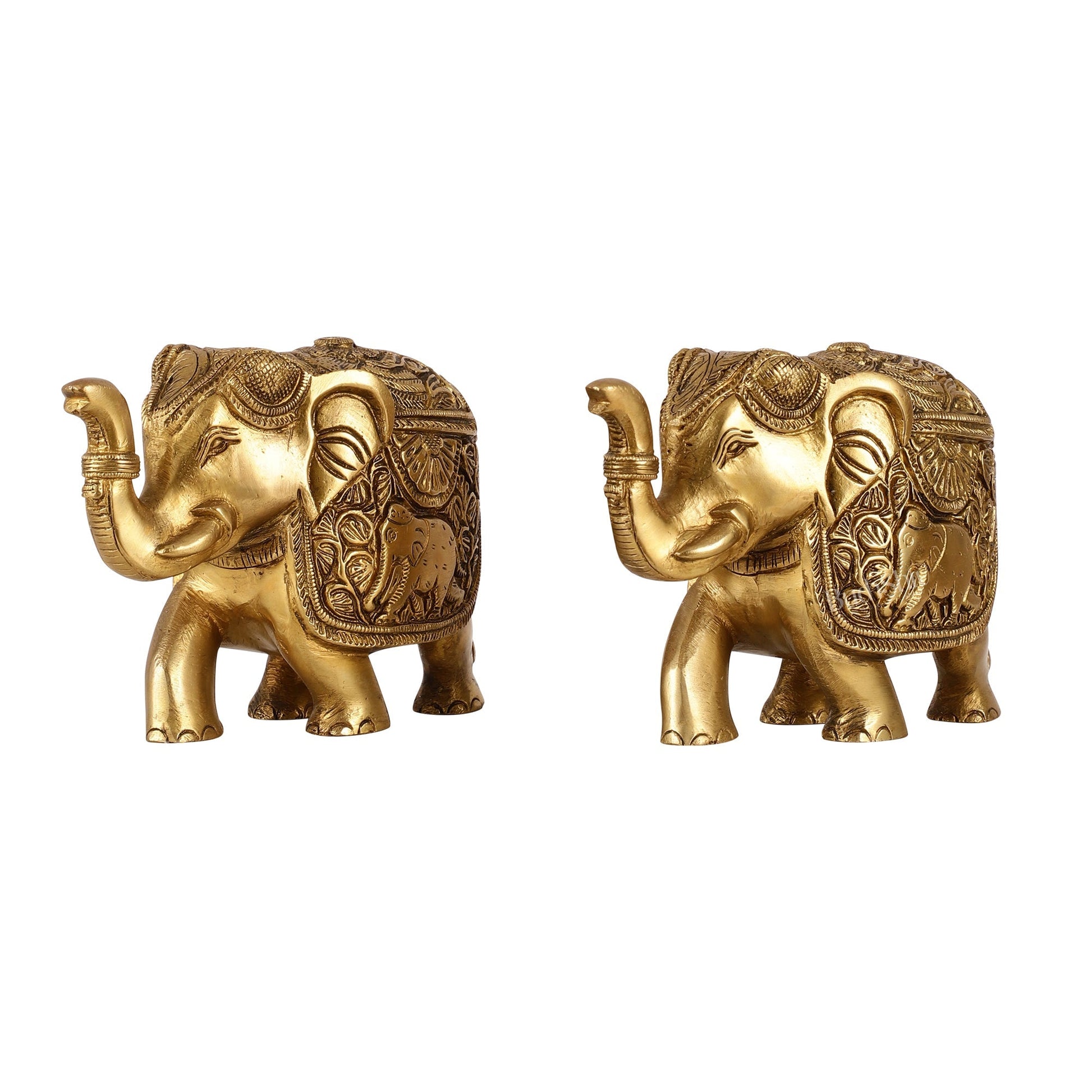 Elegant Pair of Brass Elephants - 7 inch