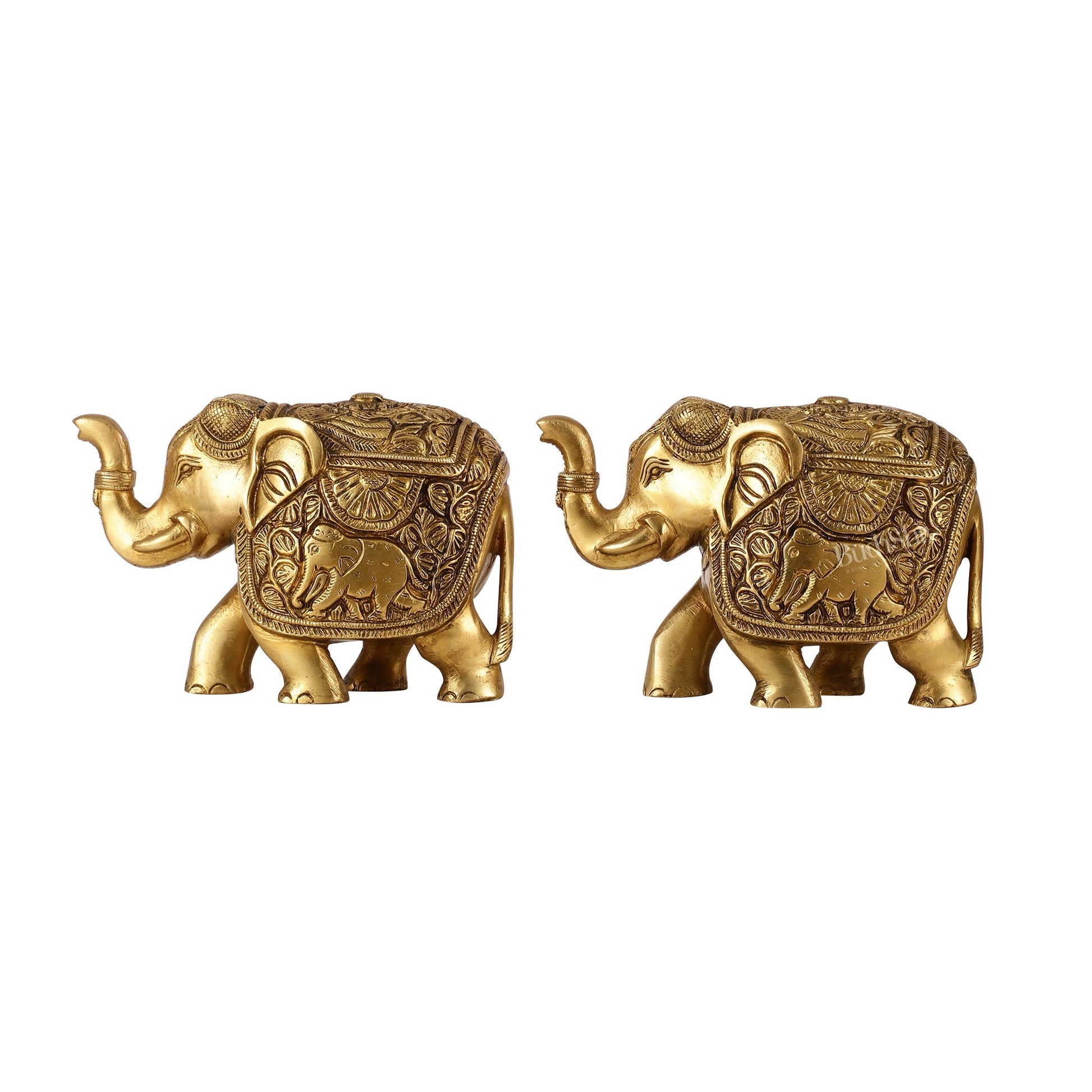 Elegant Pair of Brass Elephants - 7 inch