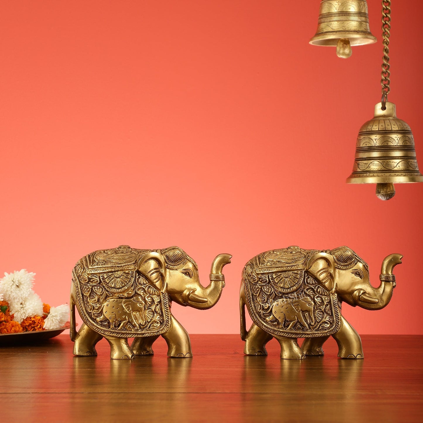 Elegant Pair of Brass Elephants - 7 inch