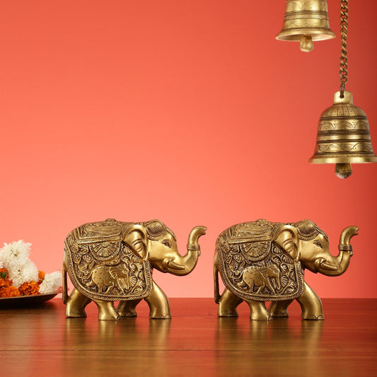 Elegant Pair of Brass Elephants - 7 inch