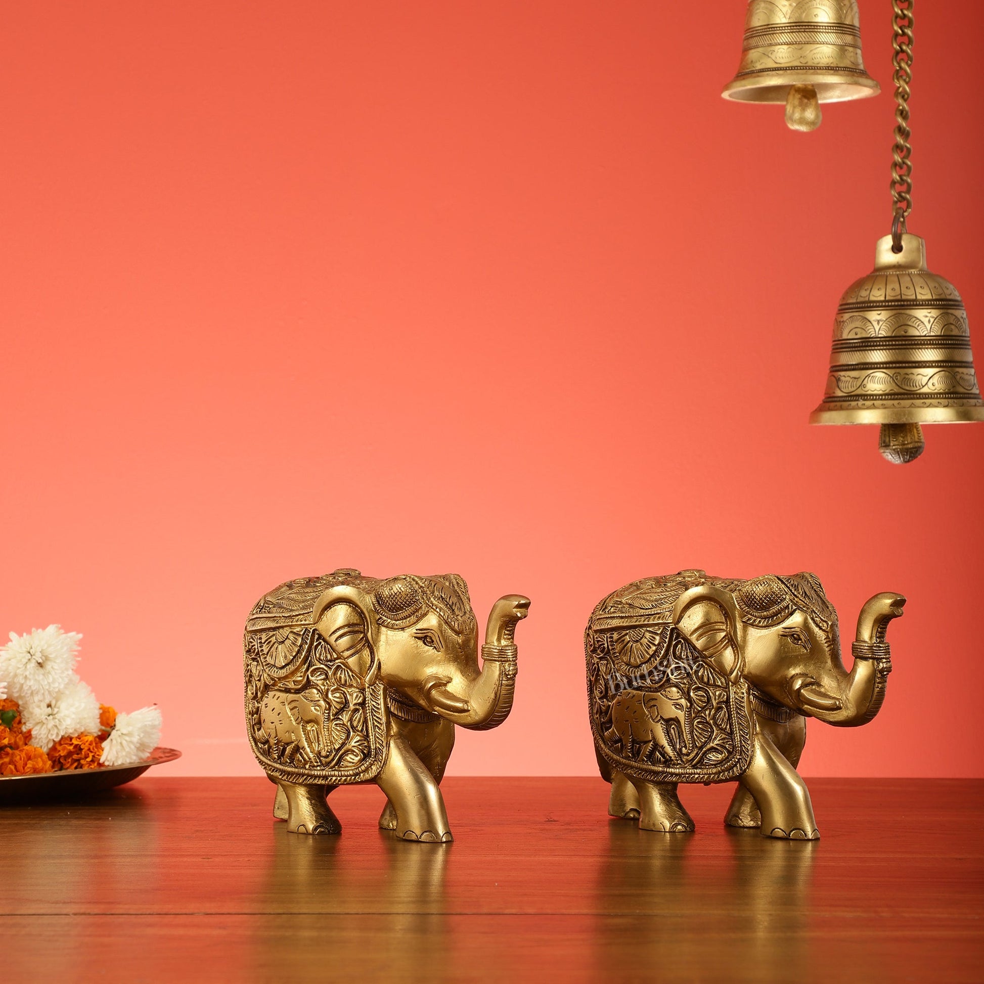Elegant Pair of Brass Elephants - 7 inch
