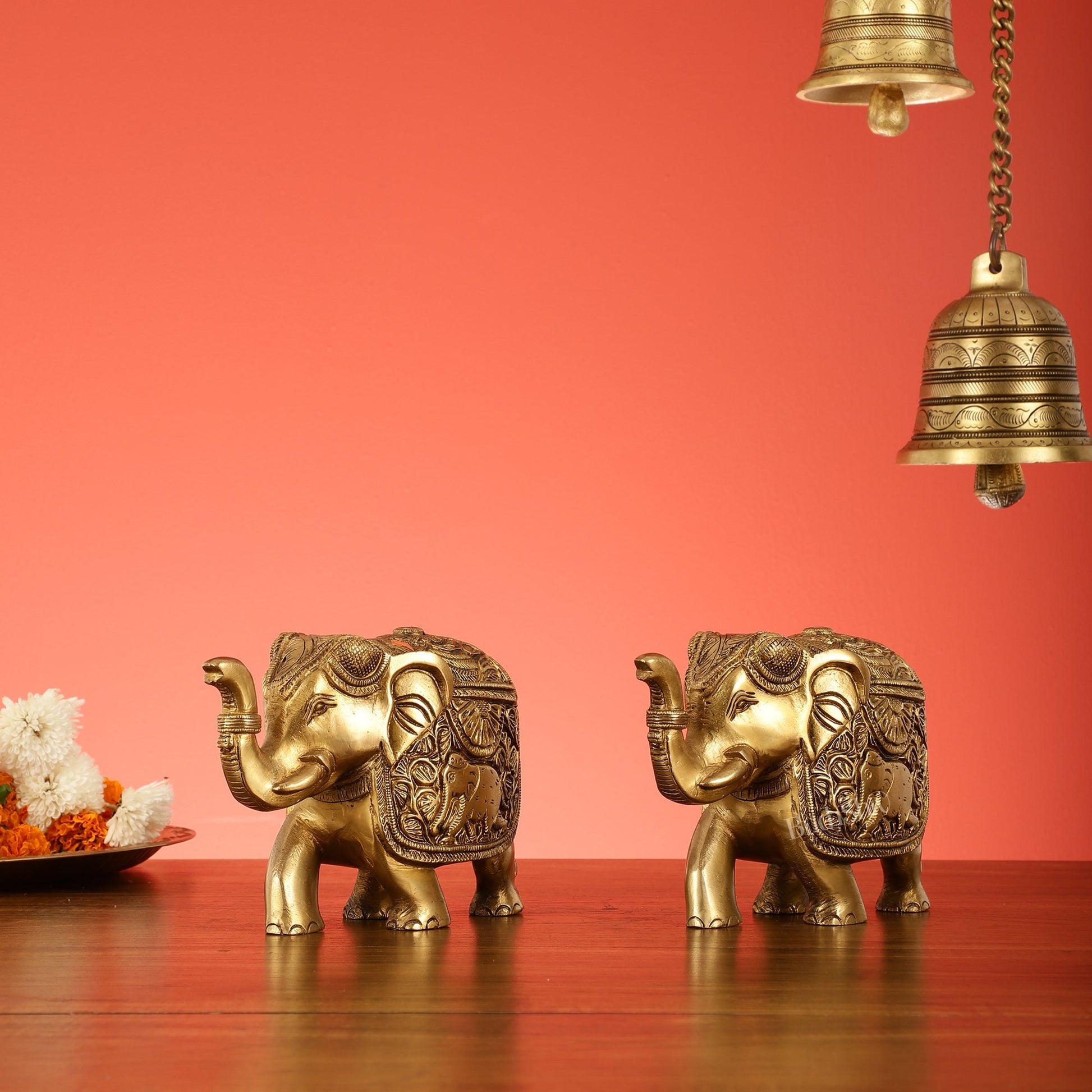 Elegant Pair of Brass Elephants - 7 inch