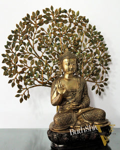 Elegant Pure Brass Buddha Statue with Kalpavriksha - 25.5 Inches