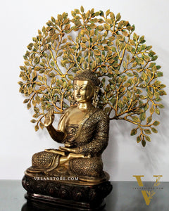 Elegant Pure Brass Buddha Statue with Kalpavriksha - 25.5 Inches