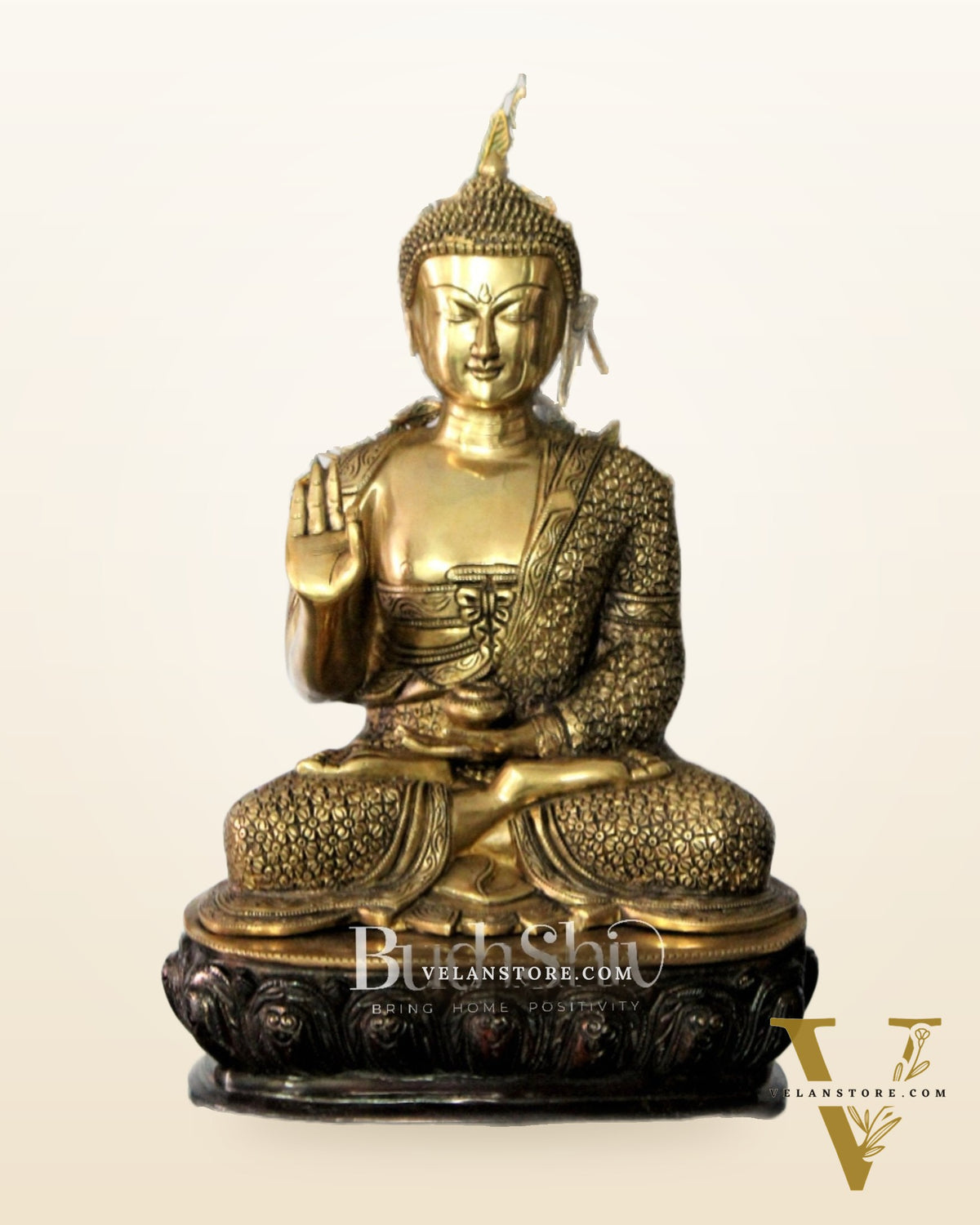 Elegant Pure Brass Buddha Statue with Kalpavriksha - 25.5 Inches