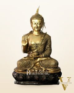Elegant Pure Brass Buddha Statue with Kalpavriksha - 25.5 Inches