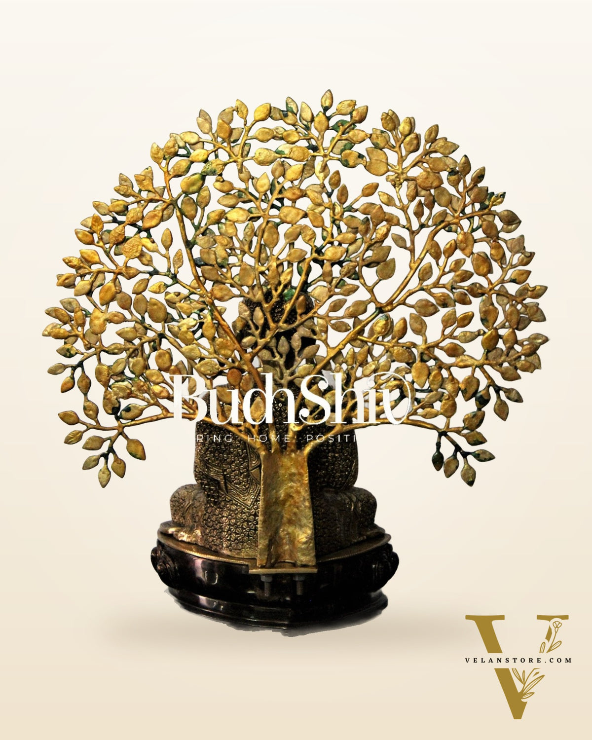 Elegant Pure Brass Buddha Statue with Kalpavriksha - 25.5 Inches