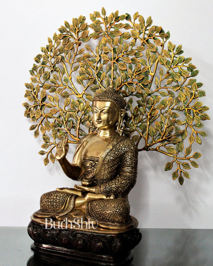 Elegant Pure Brass Buddha Statue with Kalpavriksha - 25.5 Inches