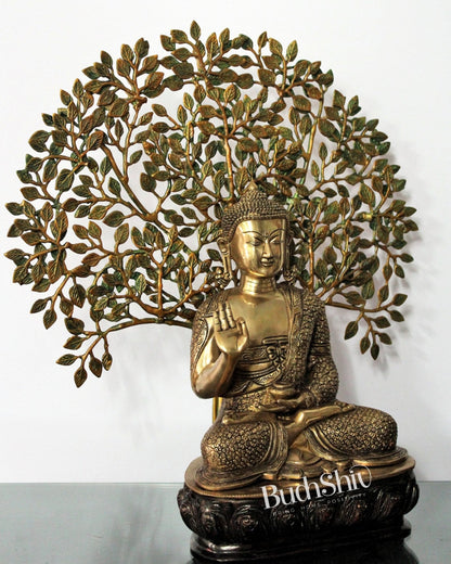 Elegant Pure Brass Buddha Statue with Kalpavriksha - 25.5 Inches