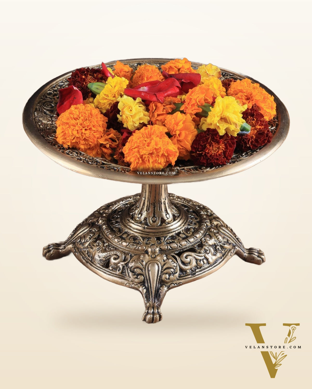Elegant Pure Brass Fruit bowl with Stand for Table Tops