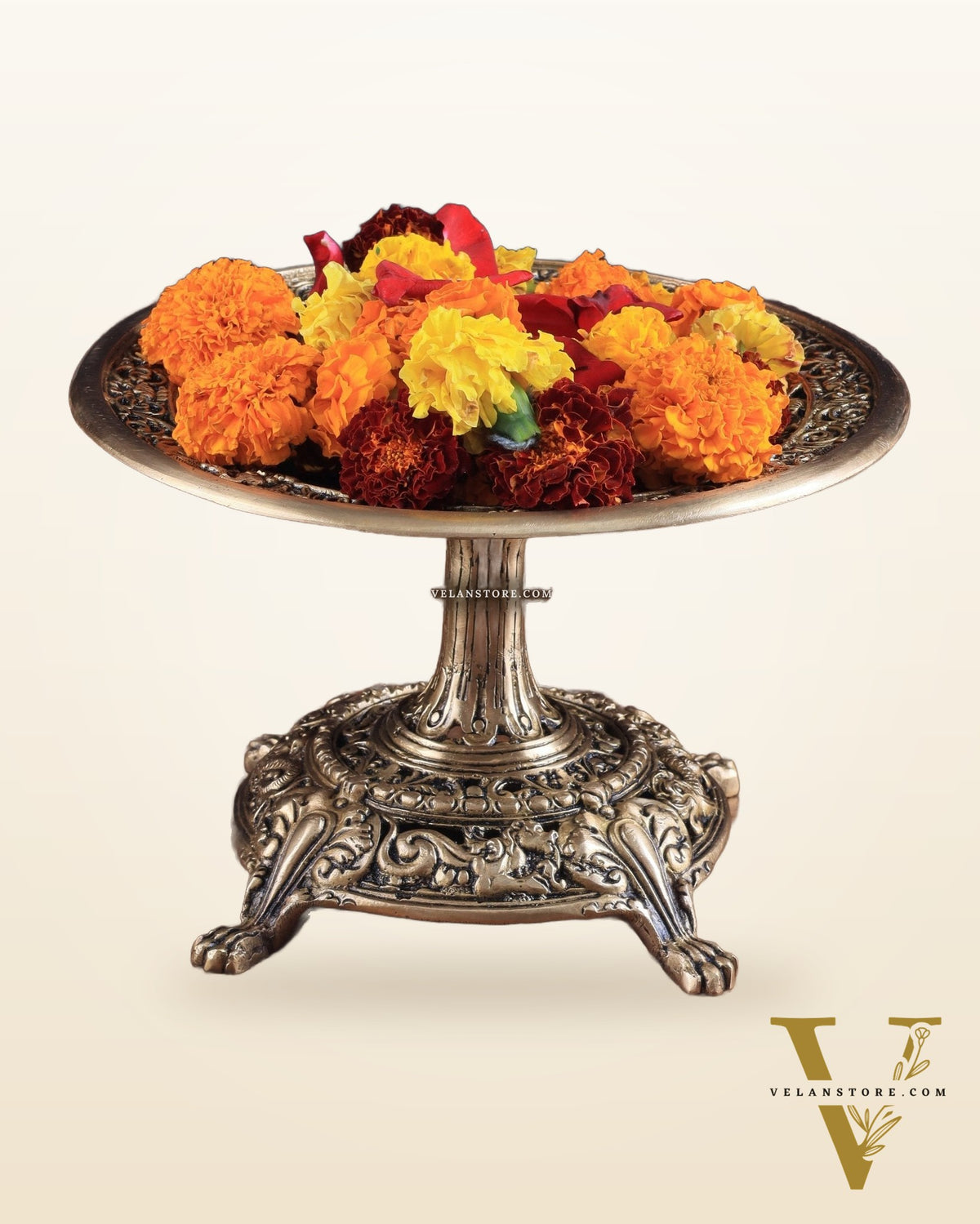 Elegant Pure Brass Fruit bowl with Stand for Table Tops