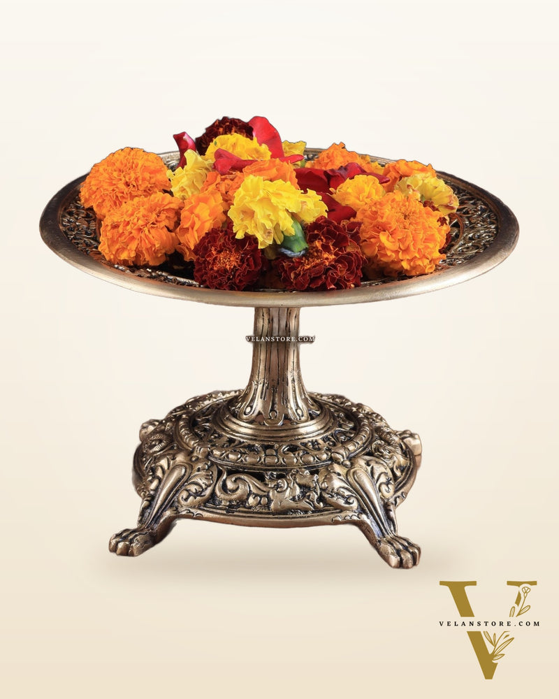 Elegant Pure Brass Fruit bowl with Stand for Table Tops
