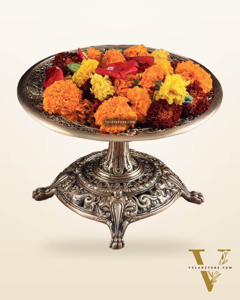 Elegant Pure Brass Fruit bowl with Stand for Table Tops