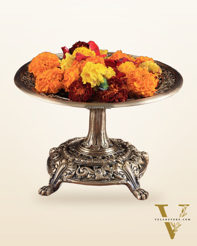 Elegant Pure Brass Fruit bowl with Stand for Table Tops