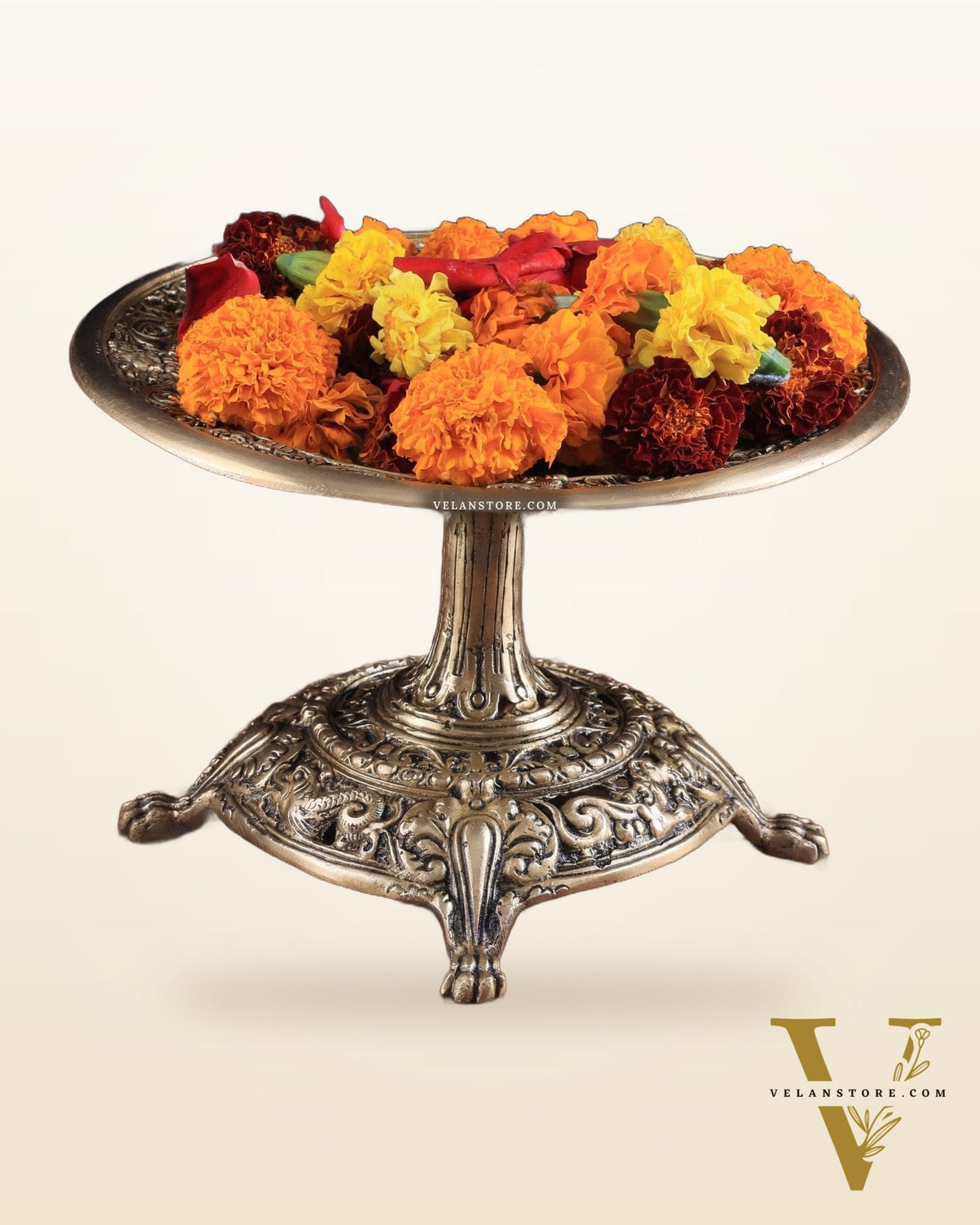 Elegant Pure Brass Fruit bowl with Stand for Table Tops