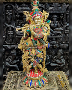 Elegant Pure Brass Lord Krishna Statue - 26 Inch