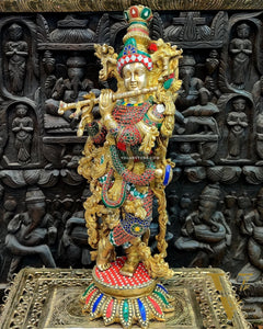 Elegant Pure Brass Lord Krishna Statue - 26 Inch