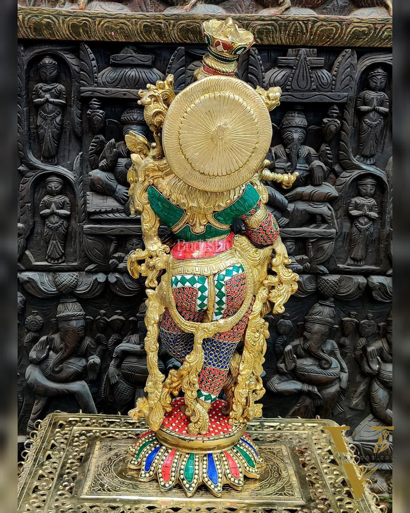 Elegant Pure Brass Lord Krishna Statue - 26 Inch