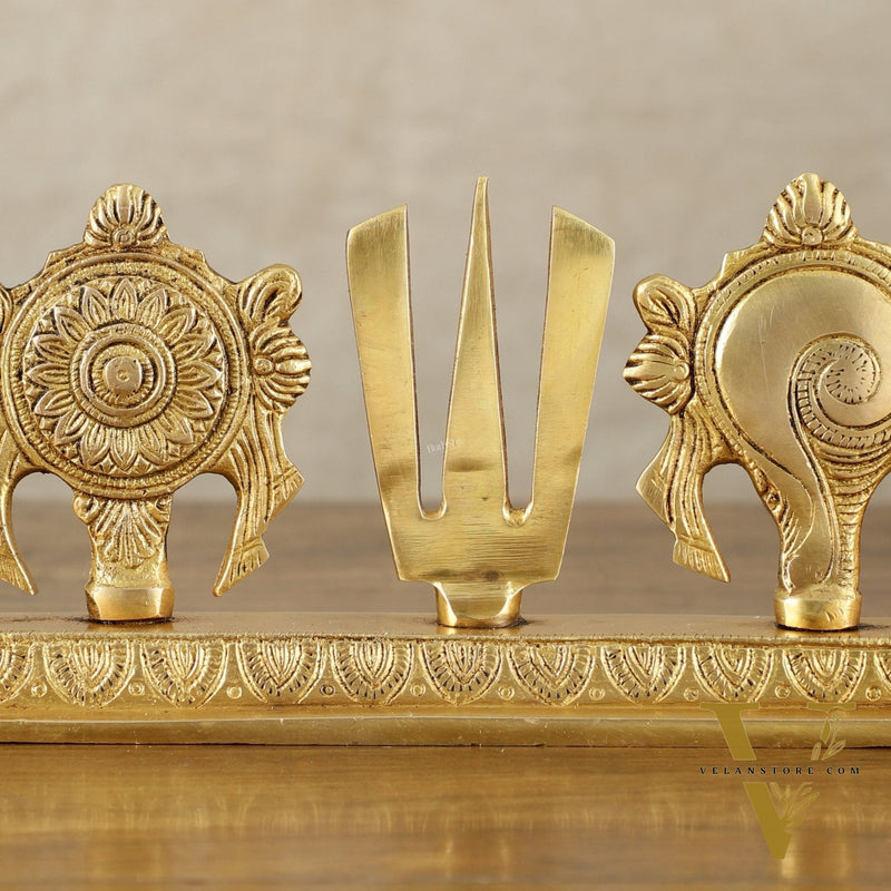 Elegant Pure Brass Shankh Chakra Namah Symbol – 4 Inch Height