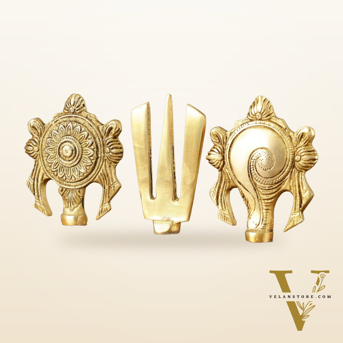 Elegant Pure Brass Shankh Chakra Namah Symbol – 4 Inch Height