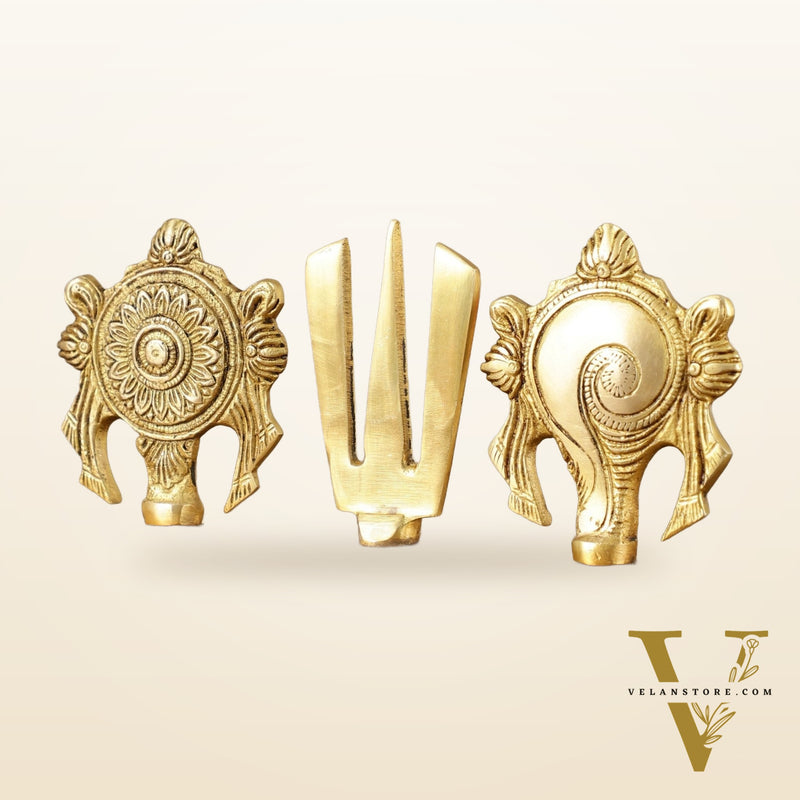 Elegant Pure Brass Shankh Chakra Namah Symbol – 4 Inch Height