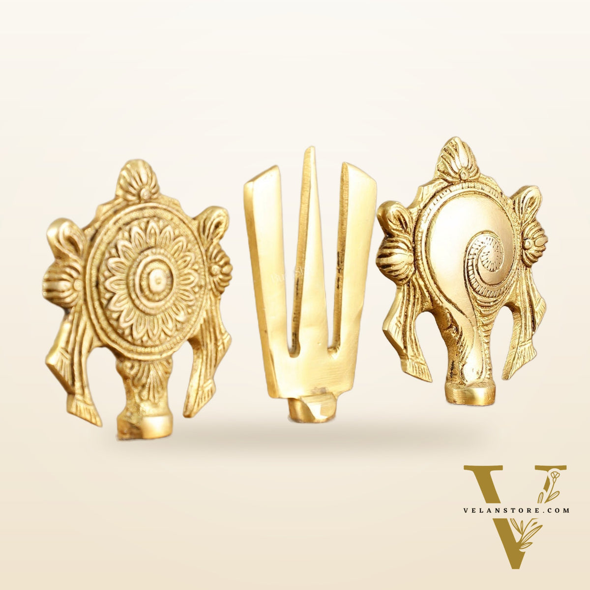 Elegant Pure Brass Shankh Chakra Namah Symbol – 4 Inch Height