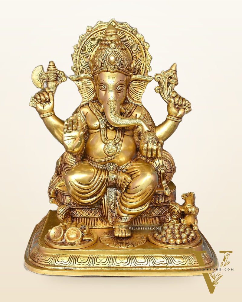 Elegant Pure Brass Superfine Lord Ganesha Statue - 17"
