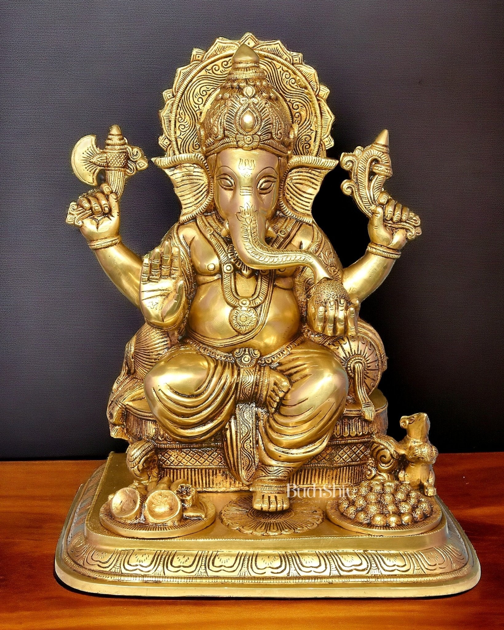 Elegant Pure Brass Superfine Lord Ganesha Statue - 17"