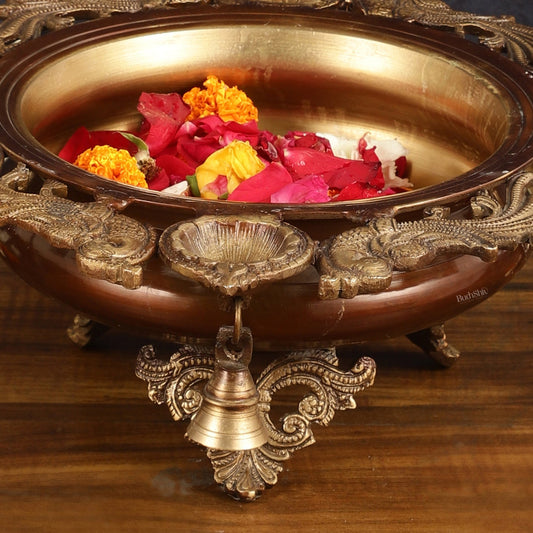 Elegant Pure Brass Urli with Diyas - 15"x15"x5.5" | Traditional Decor