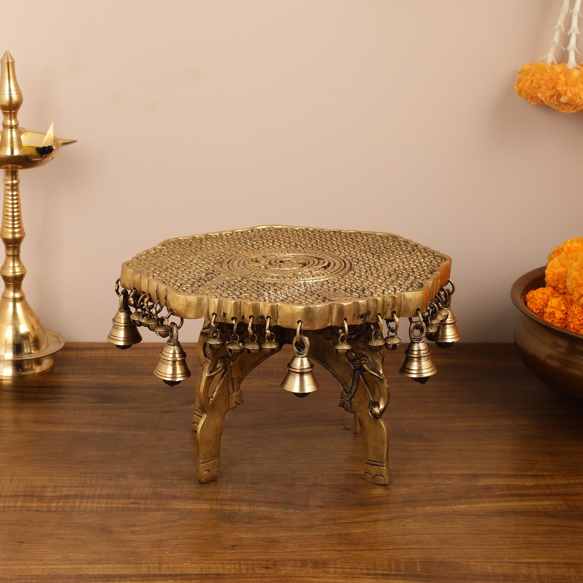 Elephant brass chowki 12 inch