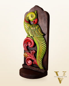 Elephant with Parrot Wooden Wall Hanging Panel with Shelf 15.5"