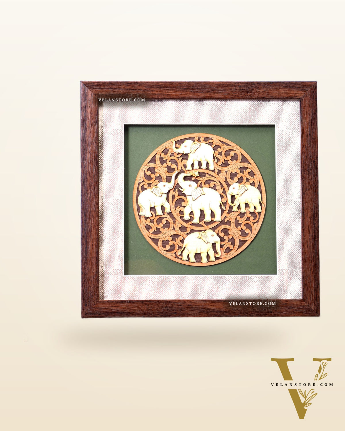 Elephants 3D Wooden Wall Hanging with Glass Frame