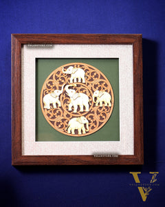 Elephants 3D Wooden Wall Hanging with Glass Frame