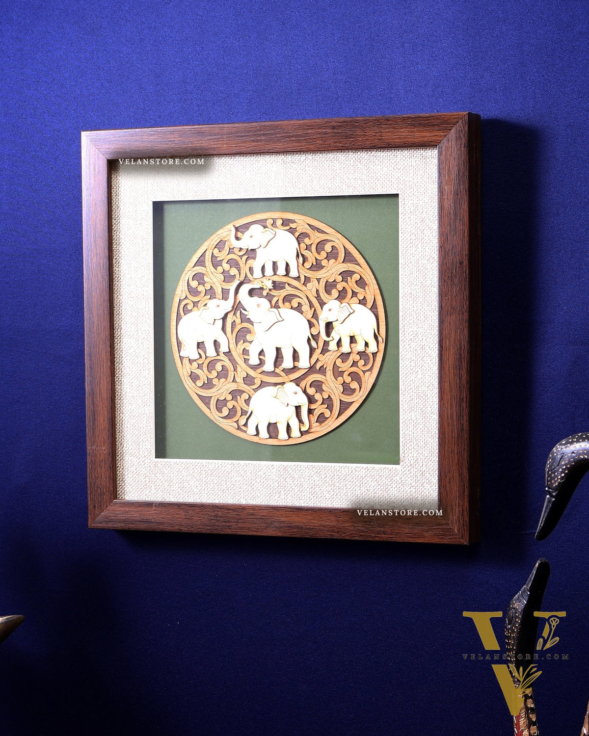 Elephants 3D Wooden Wall Hanging with Glass Frame