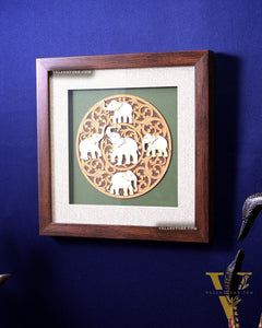 Elephants 3D Wooden Wall Hanging with Glass Frame