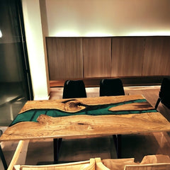 EmeraldGlow Epoxy Resin Dining Table