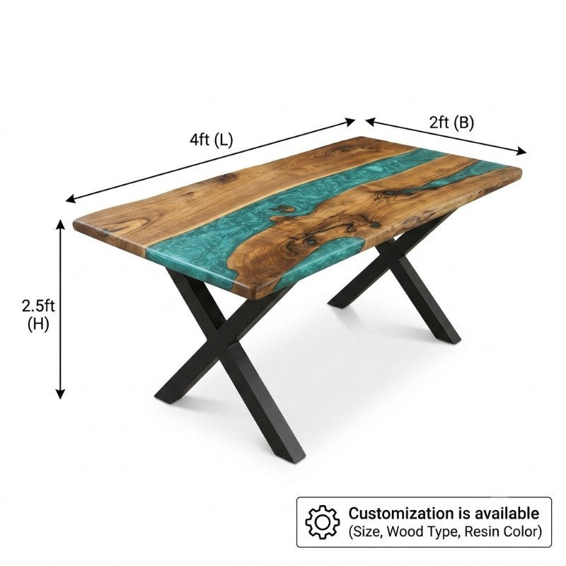 Handmade Live Edge Wood Blue Epoxy Resin River Dining Table, Live Edge Wood Rustic Modern Furniture | Custom Live Edge Coffee Table