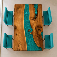 Handmade Live Edge Wood Blue Epoxy Resin River Dining Table, Live Edge Wood Rustic Modern Furniture | Custom Live Edge Coffee Table
