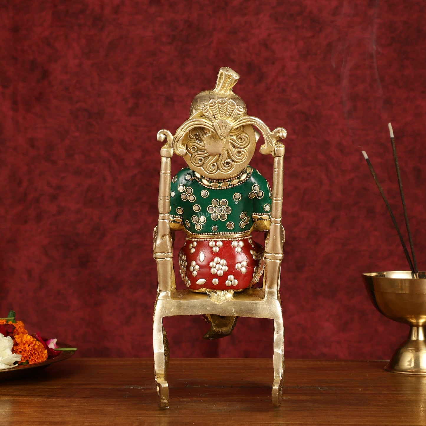 Enchanting 11-Inch Pure Brass Reading Ganesha on Rocking Chair Idol