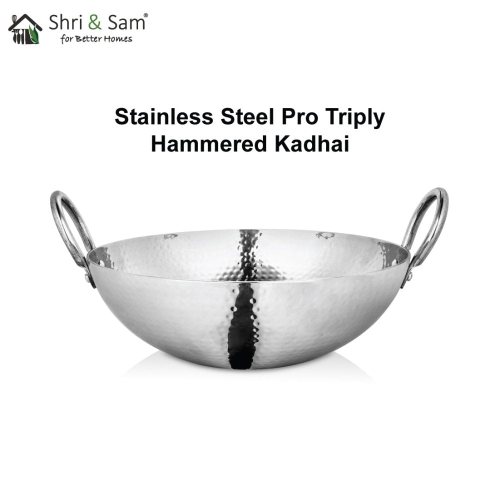 Stainless Steel Triply Deep Hammered Kadhai Pro