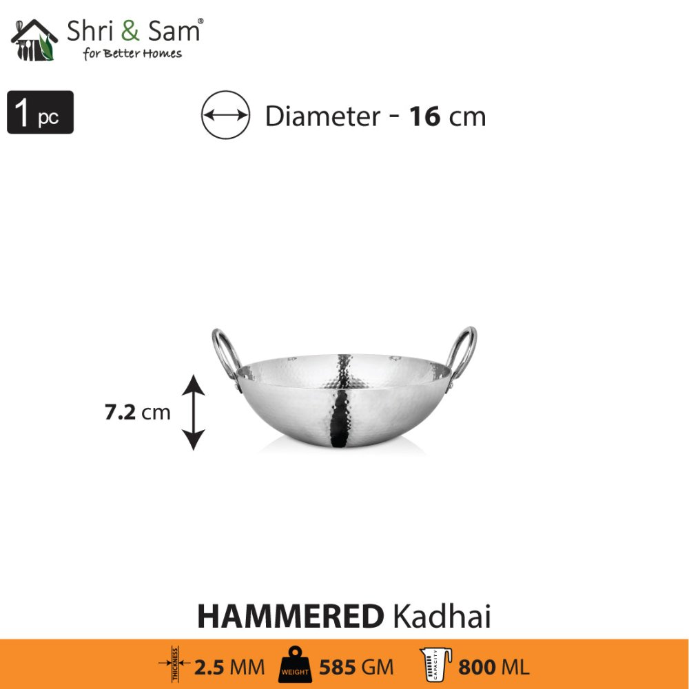 Stainless Steel Triply Deep Hammered Kadhai Pro