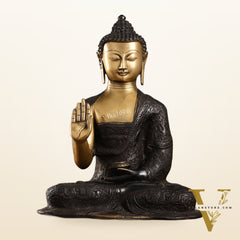Engraved Brass Buddha Statue | Blessing Mudra | 15.5 inch